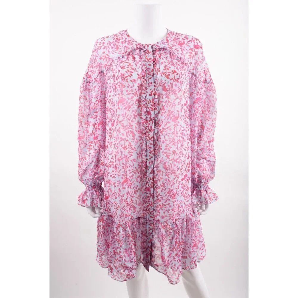 Saloni Womens Pixie Silk Dress Sz 10 Pastel Porcelain Pink Floral Long sleeve